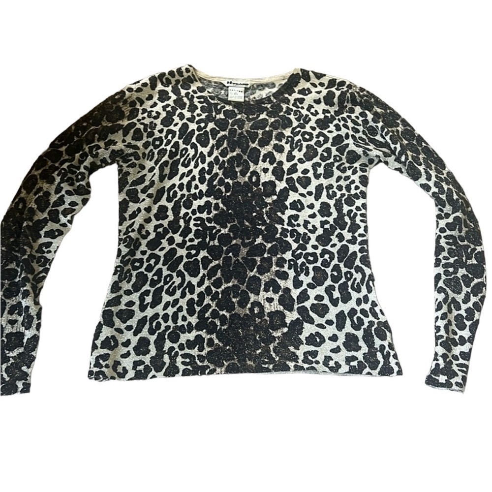 Nygard Collection Womens Leopard Print Sparkle Knit Sweater Petites S 6-8 Brown